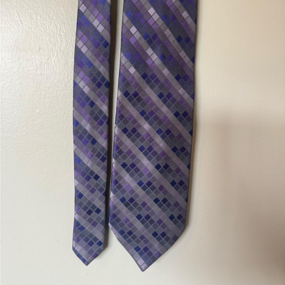 100% Silk Purple Geometric Checkered Neck Tie